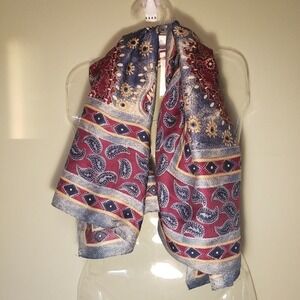 Vintage 90s Boutique Silky Floral Print Scarf Large Textured Elegant Wrap‎